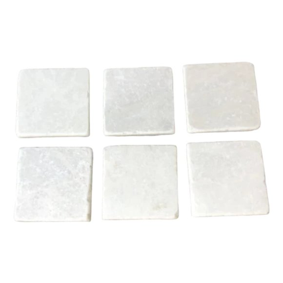 6 Natural White Stone COASTERS w/ Grey Marbling Full Set Boho Cottagecore - Picture 2 of 7